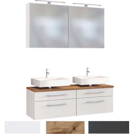 Doppel-Waschplatz 120 cm Set inkl. LED-Spiegelschrank TAREE-03 in wotaneiche Nb. (1/5)