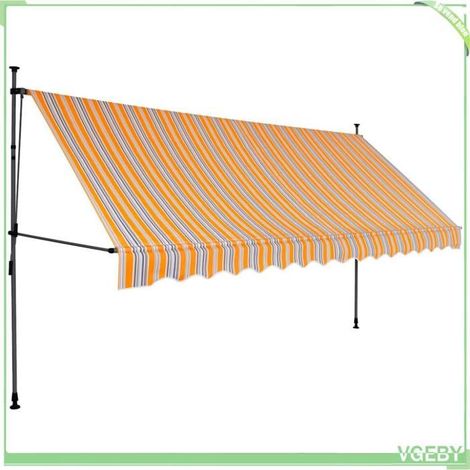 Auvent manuel rétractable - FAFEICY - 145853 - 350 cm - LED solaire - Jaune et bleu (1/5)