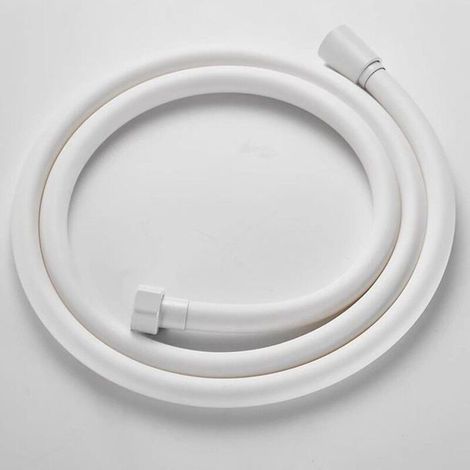 Flexible de douche en PVC blanc de 1,5 m, pour pommeau de douche à main. (1/4)