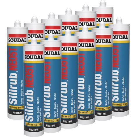 Soudal – Pack de 12 mastics silicone neutre Silirub NEO5T 300ml – Haute adhérence sur PVC, aluminium et verre – Étanchéité durable (1/2)