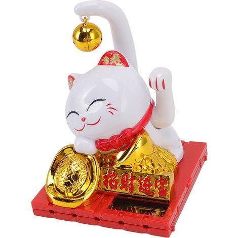 Chat porte-bonheur à énergie solaire bonne chance richesse accueillant chat de fortune avec cloche maison chambre bureau décoration de bureau grande taille (1/5)
