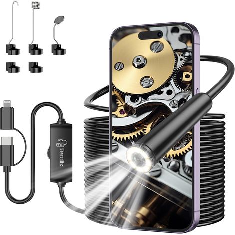 Caméra endoscopique avec éclairage, endoscope 1920p, câble de 10 m (32,8 pi) Étanchéité IP67, 8 LED réglables, câble semi-rigide pour Android et iOS - Objectif unique (1/5)