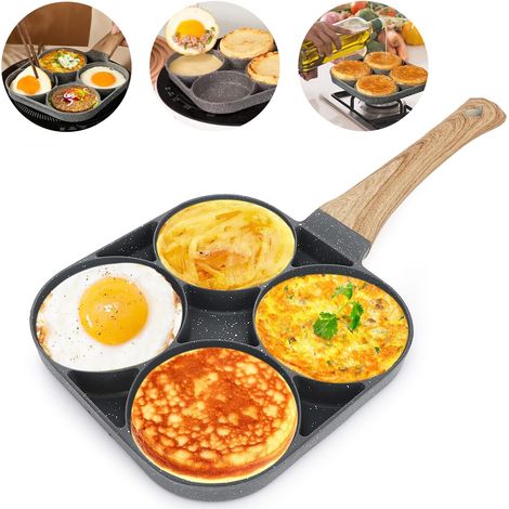DOLASO Bratpfanne mit 4 Plätzen, Pfannkuchen- und Crêpe-Pfanne, antihaftbeschichtete Aluminium-Omelettpfanne zum Frühstück, Spiegelei, Hamburger, für Gas-Induktionsherd (1/5)