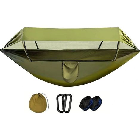 GDHZS- Hamac de camping ultra-léger Hamac en filet anti-moustiquesToit avec auvent,nylon de parachute respirant à séchage rapide2 mousquetons haut de gamme (1/5)