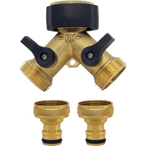 Connector for Water Inlet Hose (2-Way for Inlet Hoses, 26.9 mm (3/4") Brass, Y-Shaped Manifold), Compatible with 1/2 Inch Garden Hose Connector System (1/5)
