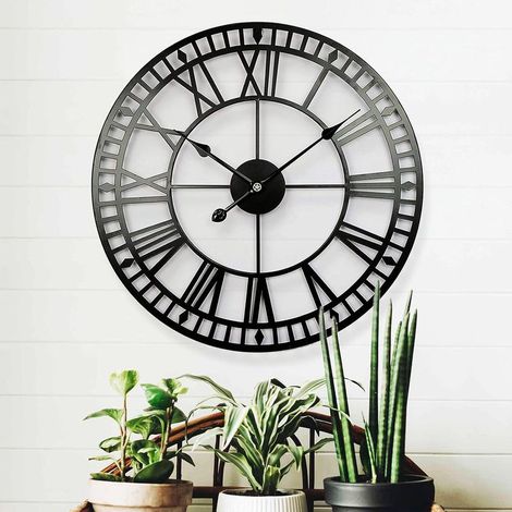 Horloge de jardin résistante aux intempéries - Rétro - Chiffres romains - Vintage - Simple - Art en fer - Horloge d'extérieur - Fonctionnement à piles - Silencieuse - 40 cm (1/5)