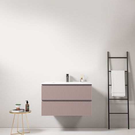 Mobile bagno sospeso cannettato 80 cm Rosa Retro Lavabo in Ceramica Senza Specchio - Fiji Paint (1/4)