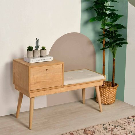 Dmora - Panchina da esterno Aeliana, Panca da giardino, Seduta outdoor multi posizione, Sedia in plastica da balcone, 40x105h45 cm, Quercia e Crema, con imballo rinforzato, con imballo rinforzato (1/5)