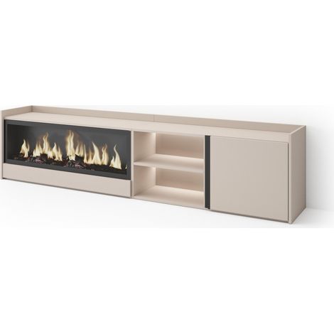 Skraut Home - Mobile TV Soggiorno, Ampio spazio a disposizione, 212x35x50cm, Per TV fino a 80", Camino elettrico XXL, LED, Stile moderno, Beige (1/5)