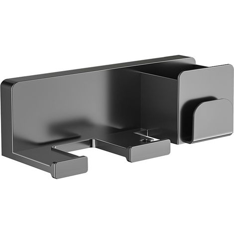 Supporto per asciugacapelli in ABS resistente all'acqua, supporto adesivo da parete per pettini, forcine e bocchette, colore grigio. (1/5)