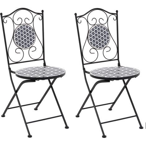 Conjunto de 2 sillas de jardín plegables de metal con mosaico de cerámica blanco/azul Sirolo (1/5)