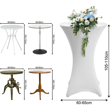 Randaco Housse pour table haute Stretch blanche Ø 60×110 cm – Housse élastique pour table de bistrot pour événements et fêtes