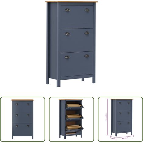 vidaXL Schuhablage - Schuhschrank Hill Grau 72x35x124 cm Massivholz Kiefer (1/5)
