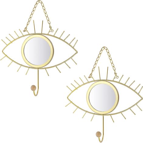 2pcs Miroir Mural décoratif en Verre en Forme des Yeux avec Crochet, décoration murale photographique (1/5)