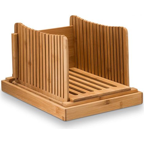 natur Brotschneidehilfe, verstellbare Schneidehilfe, Brot, Toast und Kuchen, Bambus, Brotbrett mit Krümelfach, 1 Stück (1/4)