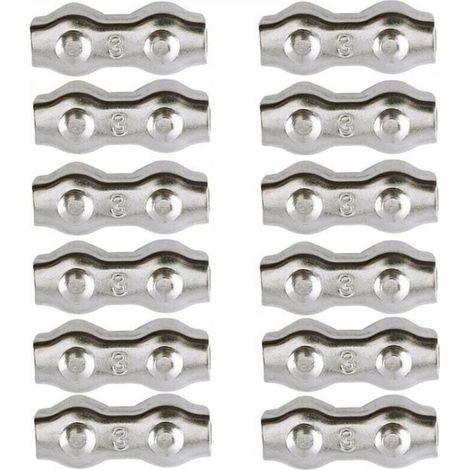 12PCS M3 Steel Cable Ties, 12pcs Duplex Cable Ties, 304 Stainless Steel Cable Clips, 2mm Wire Rope Clips, Clothesline (1/4)