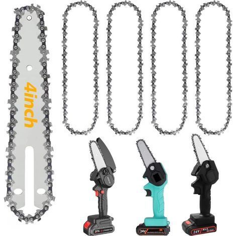 Aiperq – Set di 4 catene per motosega elettrica da 133 mm – Acciaio di alta qualità – Per tagli precisi di legno duro e vari materiali (1/4)