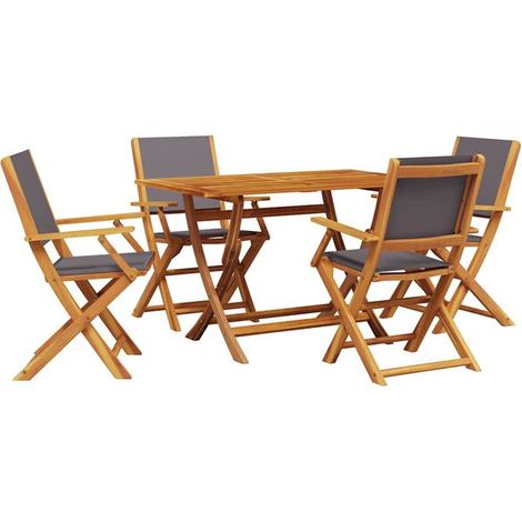 Ensemble table et chaises de jardin cinq pièces, tissu gris anthracite, bois massif. (1/5)