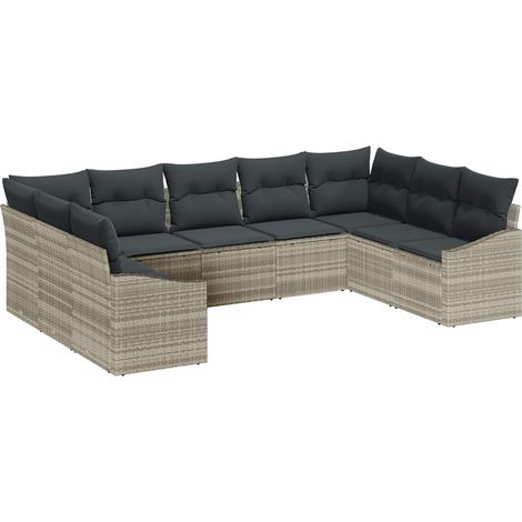 Canapé de jardin modulable 9 pièces en polyrotin gris clair avec rangement, 76.4kg - PANGIVO (1/4)