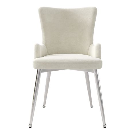Chaises de salle à manger en velours (Lot de 4) — Chaises d'appoint luxueuses pour salon et chambre, dotées de quatre pieds de support en métal argenté — Beige (1/5)