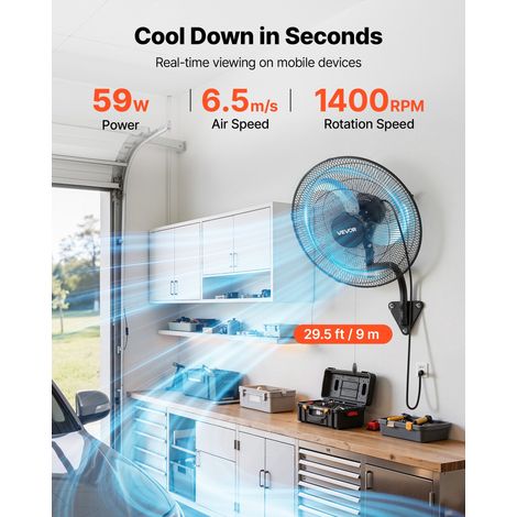 Ventilateur Mural Industriel 45,7 cm, Ventilateur Oscillant pour Garage, Atelier, Entrepôt et Salle de Sport, 3 Vitesses, Oscillation Automatique, Angle Réglable, Pales en Alu, Grille en Acier (1/5)