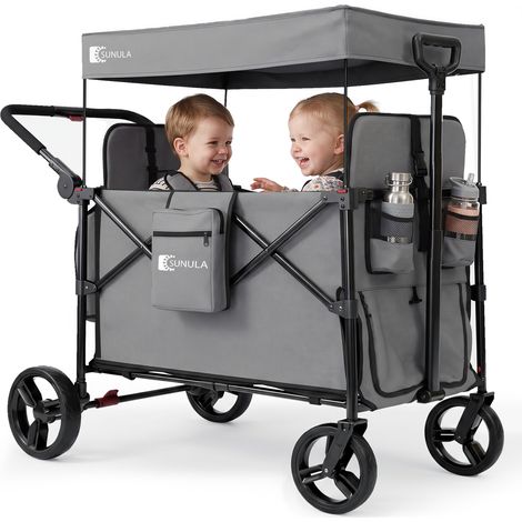 Sunula Faltbar Bollerwagen mit Dach und XXL-Rädern (25/20 cm), Schiebe- und Zieh Funktion, Grau (1/5)
