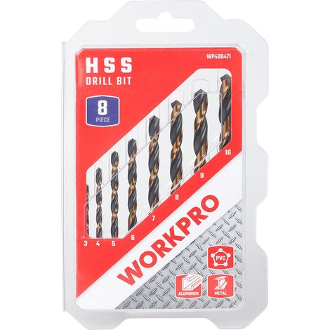 Brocas para metal hss4241 laminadas, juego 8 piezas, ø3,00 - ø10,00 mm