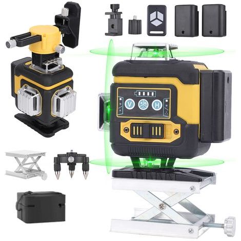 Self-leveling laser level with 16 lines, 2 brightness settings, 2 x 2400 mAh batteries, tripod base, carrying case and remote control (1/5)