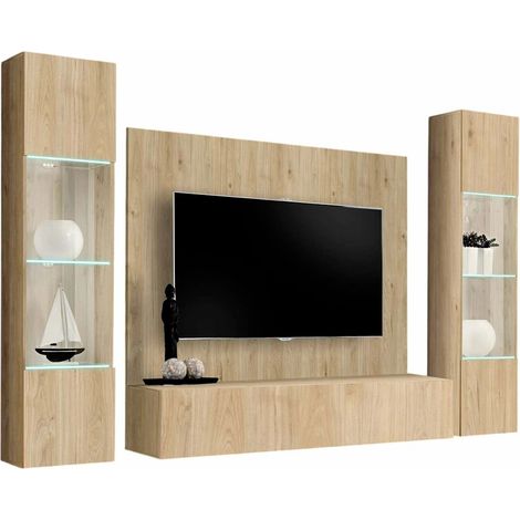 Ensemble Meuble TV Mural "Fly AP3" 260cm Naturel (1/2)