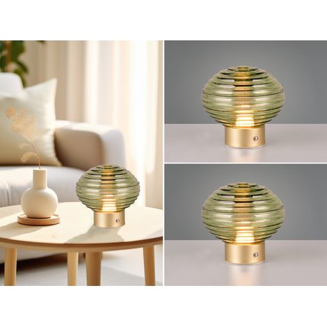 2er SET Retro Akku Tischleuchten mit Glas Lampenschirm Grün, Höhe 14cm (1/5)