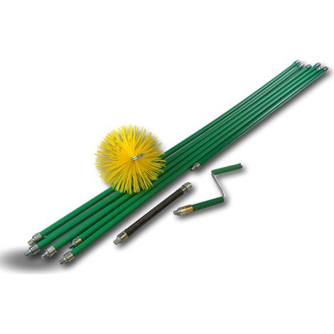 Kibros – Kit ramonage rotatif court – Hérisson nylon autobloquant Ø 180 mm – 6 cannes autobloquantes pour conduits de cheminée – Usage professionnel