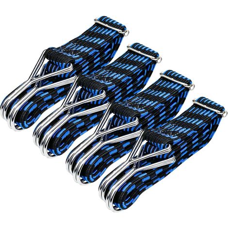 Lot de 4 Pièces 100CM Tendeurs Elastique avec Crochets, Tendeur en Caoutchouc, Sandow Corde, Sangle de Tension, Bungee Cords Réglables, pour Le Transport de Charges, Vélo, Moto, Voiture, Camping (1/5)