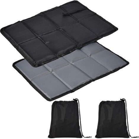 Lot de 2 coussins de siège pliables – Extérieur – Avec sac de rangement – Léger, résistant aux intempéries et étanche – Idéal pour marche, pêche et camping – Noir et gris (1/5)