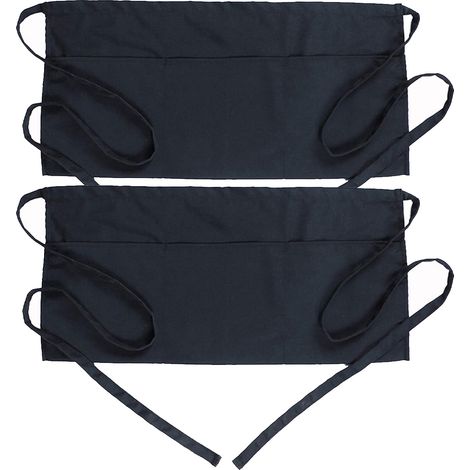 Tablier Serveur - Polyester - 60 x 30 cm - Ajustable avec Sangles Latérales - 3 Poches Avant - Noir - Lot de 2 (1/5)