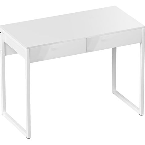 Scrivania Moderna 100x50x75 cm con 2 Cassetti e Gambe in Acciaio Bianco Lucido