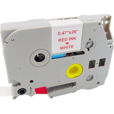 Ruban Pour Etiqueteuse - 12 mm - Rouge Sur Blanc - Laminé - 8 m - Compatible Etiqueteuse TZ-232 TZe-232 - 1 Pièce (1/2)