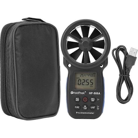 HP-866A Digitales tragbares Anemometer, Windgeschwindigkeitsmesser, Lufttemperaturmesser, Thermometer mit USB-Anschluss