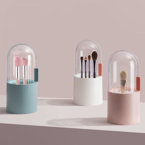 Boîte de rangement pour pinceaux de maquillage, support pour pinceaux de maquillage avec couvercle, avec couvercle rotatif transpar (1/5)