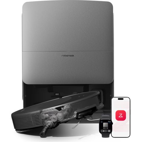 Roborock Saros 20 Set Robot Aspirador y Fregasuelos, 36.000 Pa de Succión HyperForce, Doble Mopa Giratoria Elevable 15 mm, Navegación StarSight 2.0, Evitación de Obstáculos AI, Base con Lavado a 100°C