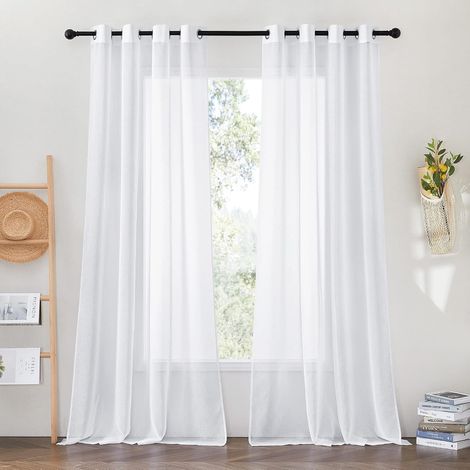 Voile Curtain Living Room - White Voile Decorations Home Bedroom Window Interior 140 x 245cm Linen Voile Modern Effect Pretty Sheer with Eyelets, Double Pieces (1/5)