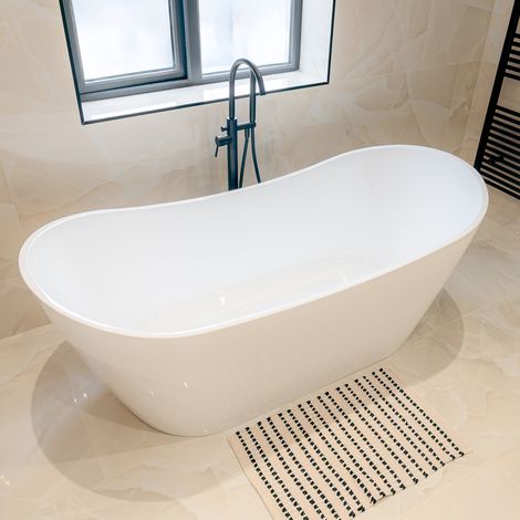Voda Design Greenwich 1800 x 800 Freestanding Double Ended Bath (Slim Oflow White Waste) (1/2)