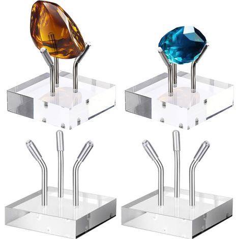 CCYKXA Set of 4 acrylic display stands with protective lids, three steel clips for jewelry, gemstones, minerals (5 x 5 x 1 cm) (1/3)