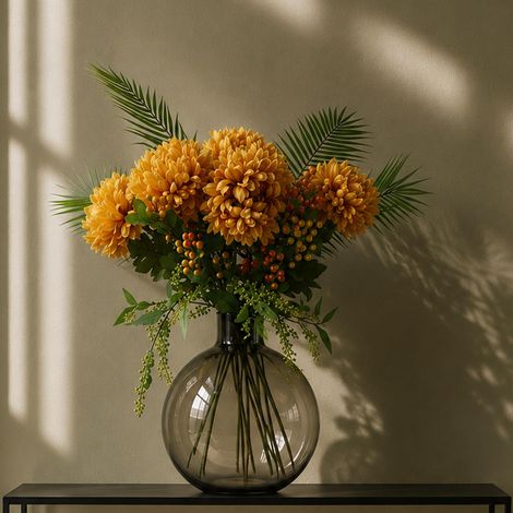 100cm Artificial Yellow Chrysanthemum Glass Ball Vase Premium (1/5)