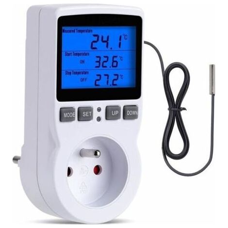 Prise Thermostat, Thermostat Terrarium avec Ecran LCD et Sonde, Regulateur de Température Numerique Thermostat Chauffage Refroidissement pour Serre,Reptiles(FR Prise) (1/4)