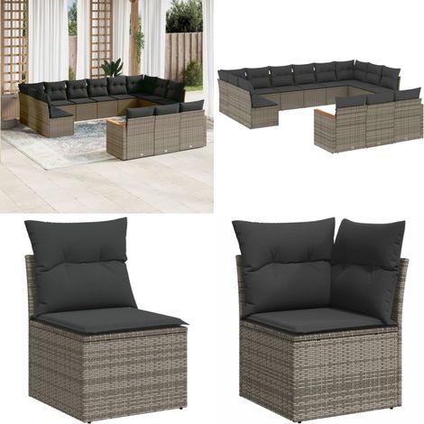 13-tlg. Garten-Sofagarnitur mit Kissen Grau Poly Rattan - Gartensortiment - Outdoor-Möbel - Lounge Set - Rattan Gartenmöbel - Gartenlounge - Home & Living (1/5)