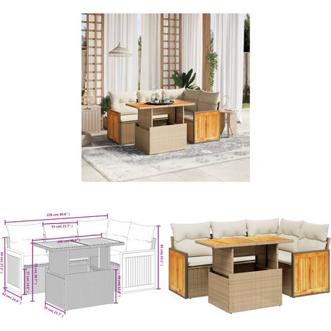 Salon de jardin avec coussins 5 pcs beige résine tressée - Ensemble Salon De Jardin - Mobilier Extérieur - Résine Tressée - Rotin Synthétique - Table Extensible - Home & Living (1/3)