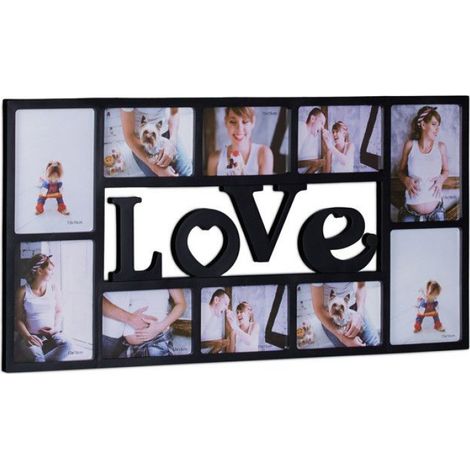 Cadre Photo - Galerie Murale 10 Photos - Dimensions 36,5 x 72 x 2 cm - Noir - Plastique Carton - Pour Photos 10x15 cm et 13x18 cm (1/5)