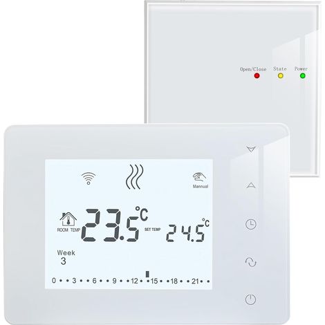 Beok Thermostat sans Fil avec Récepteur Thermostat Chaudiere gaz,Thermostat Programmable avec rétro-éclairage,Thermostats Mural Blanc Alimenté par Piles,Récepteur Alimenté par AC 230V (1/4)