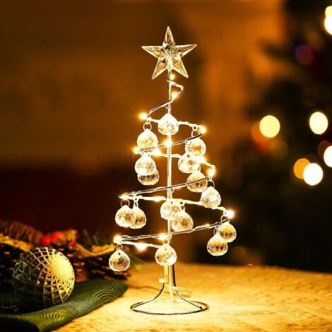 Arbre de Noël Lumineux en Métal, Lampe LED Décorative de Sapin de Noël, Decoration Noel Table en Fer en Spirale avec Boules de Cristal, Decoration Noel pour Maison Chambre, 10 Pouces – Argent (1/5)