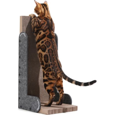 Gratte-ciel pour chat en carton ondulé, griffoir mural en forme de L, lit de repos ergonomique pour félin, idéal pour le marquage et le repos (1/5)